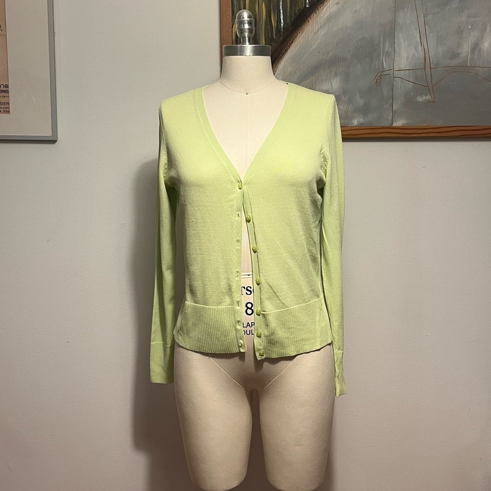 Light Green V-Neck Button Cardigan Sweater